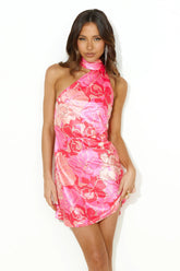 Sale-Dress Luxe Arrival Satin Mini Dress Pink Print